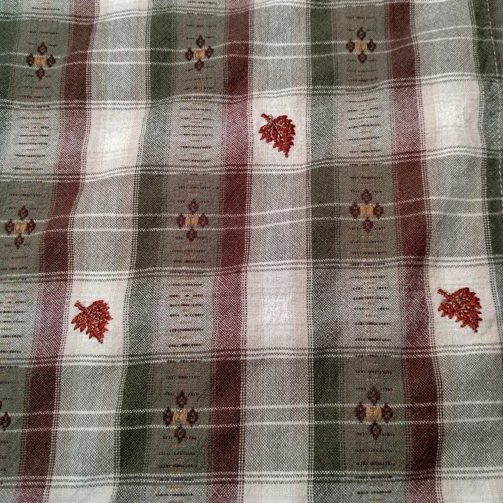 Vintage Casey And Max Blouse Women L Brown Plaid Embroidered Leaf Leaves Fall - Picture 13 of 15